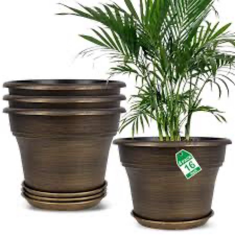 16 inch Plant Pots Outdoor Planters?4 Pack Large Plastic Flower Pot For Indoor Plants With Drainage 