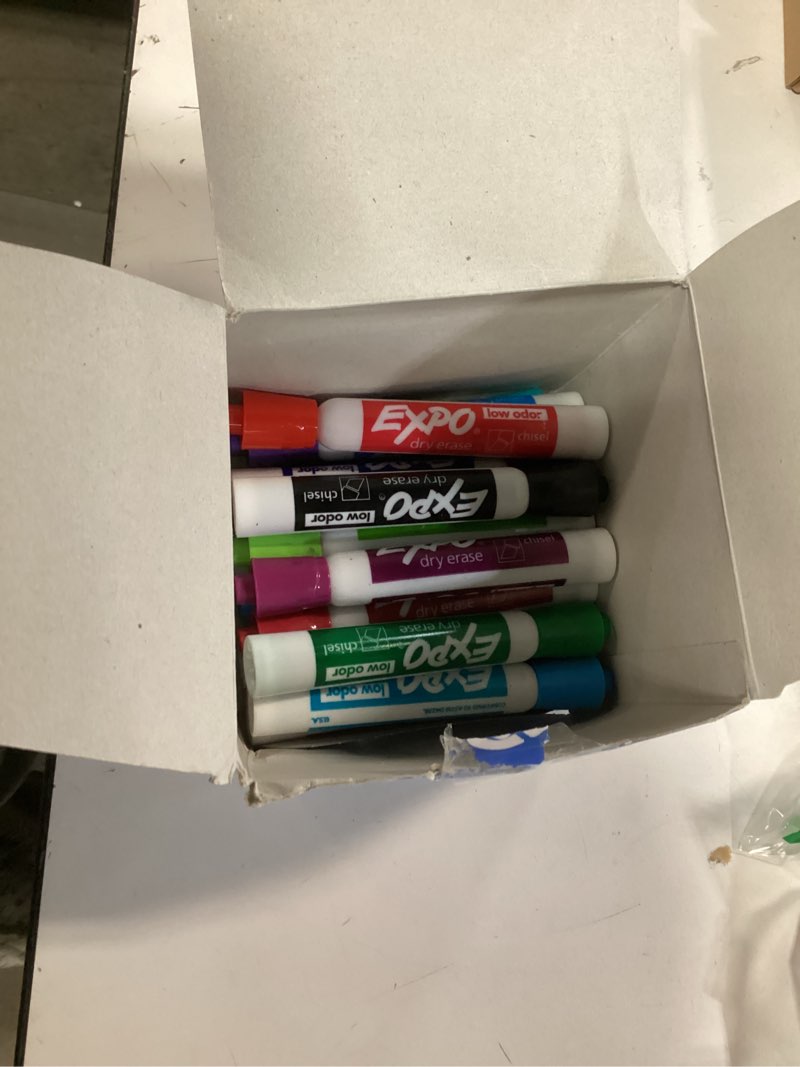 Condition photo showing As Is for EXPO Low Odor Dry Erase Markers Chisel Tip Assorted Fashion Colors 36 Count for Classroom Office & Home Use (only 15 markers in box)