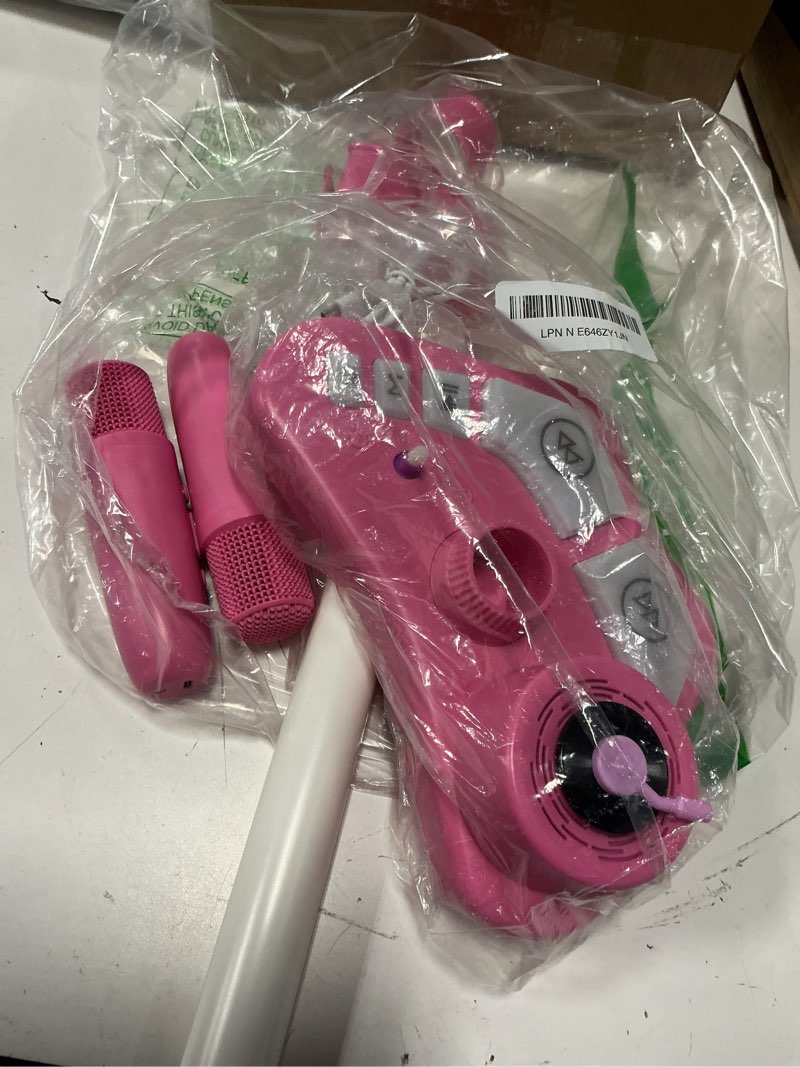Condition photo showing As Is for kids stand karaoke machine toys for 3 4 5 6 7 8 year old girls gift, kid rechargeable microphone toddler birthday gift singing toy for girl ages 3-5 4-6, portable bluetooth speaker with 2 mics pink