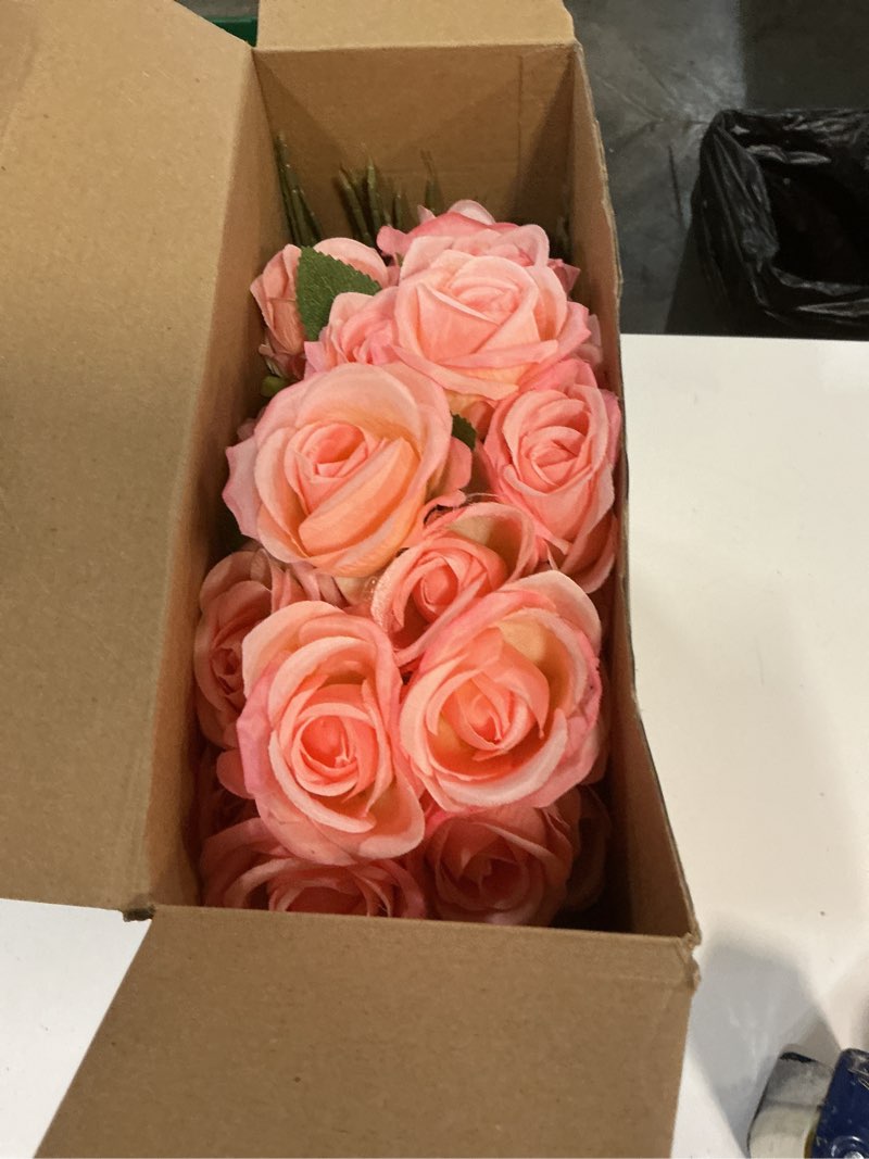 Condition photo showing Good Condition for jexine 50 pcs artificial rose flower bulk realistic silk fake roses with long stem plastic artificial flower bouquet real looking for home wedding centerpieces party decoration(pink)