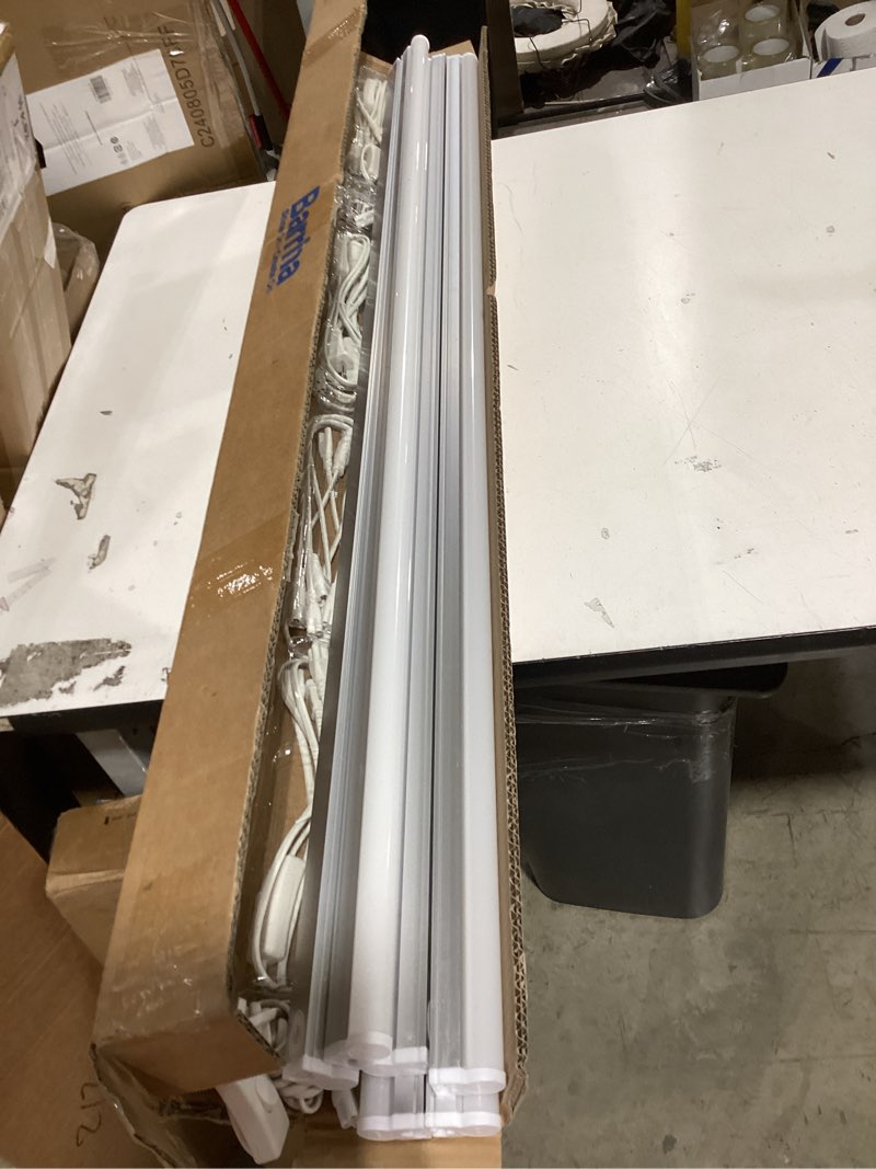 Condition photo showing As Is for barrina (6 pack led t5 integrated single fixture, 4ft, 2200lm, 6500k super bright white, 20w utility led shop light, ceiling and under cabinet light, corded electric with on/off switch, etl listed 6500k super birght light 4 feet