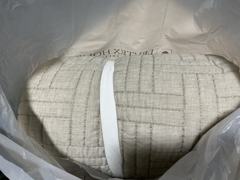 Condition photo showing Good Condition for levtex home - melange stitch quilt set - king quilt and two king shams - solid stitched - natural - quilt (106x92in.) and shams (20x36in.) - reversible - polycotton blend king/cal king quilt natural