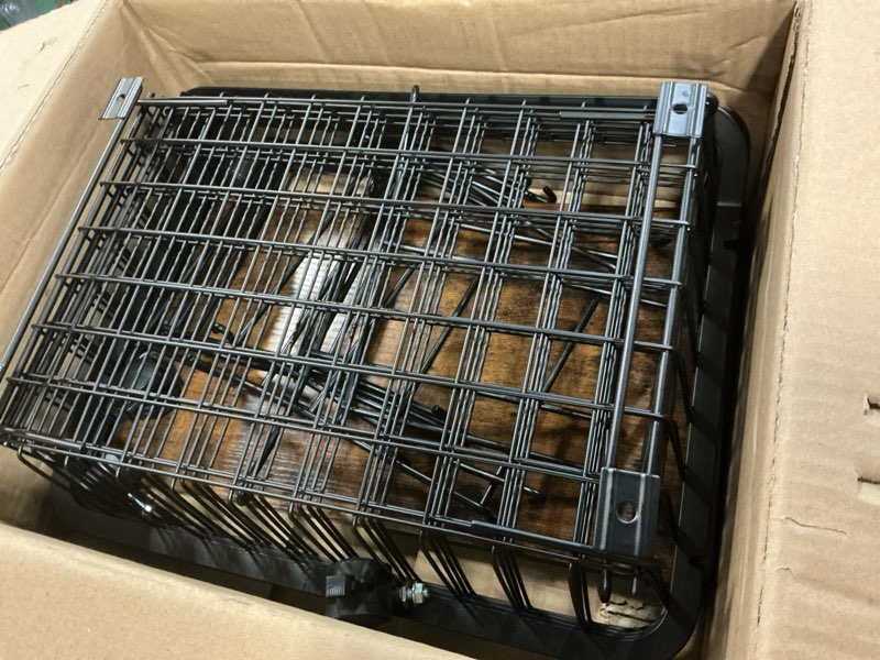 Condition photo showing Good Condition for fruit vegetable basket for kitchen, 5 tier stackable fruit vegetable storage baskets with wheels, metal wire storage basket organizer baskets for kitchen, pantry, bathroom 5 tier black with wooden top