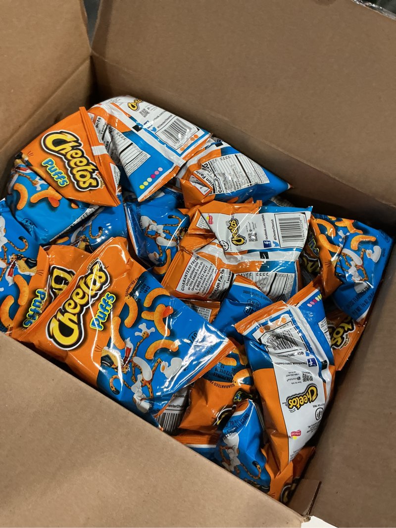 Condition photo showing Good Condition for ( USE BY :04/22/2025) Cheetos Cheese Flavored Snacks, Puffs, 0.875 Ounce (Pack of 40) Puffs 40 Count (Pack of 1)
