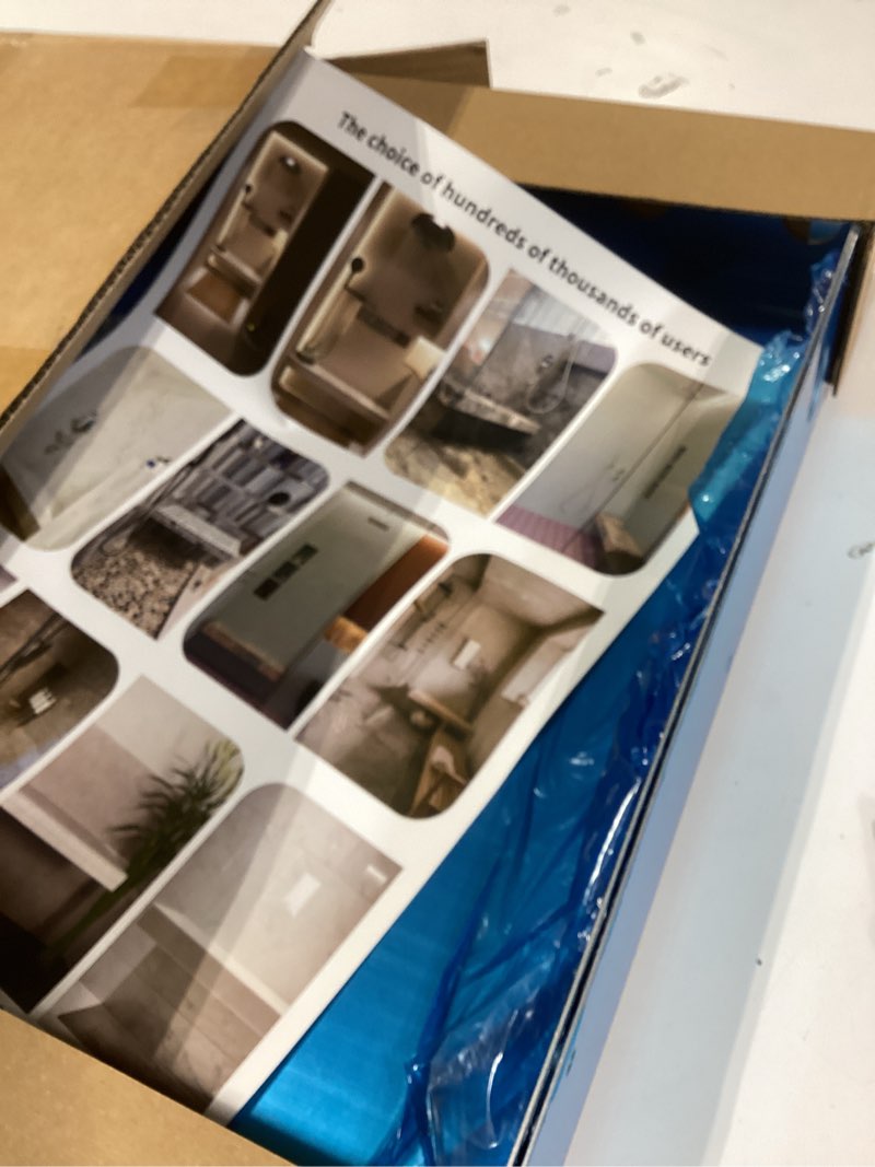Condition photo showing As Is for floating shower bench - adjustable, pre-formed rectangular shower bench (3”x14.5”x19”-33”) 3”h x 14.5”d x 19”w - 33”w