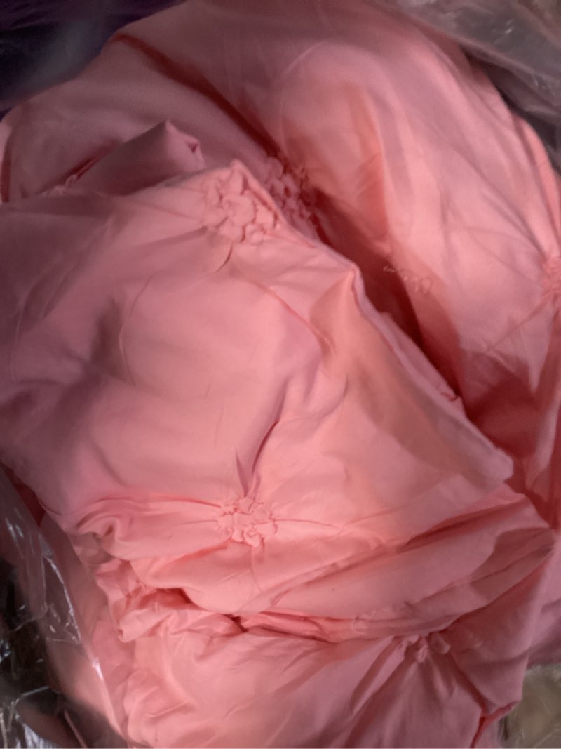 Condition photo showing As Is for BEDELITE Pink King Size Comforter Set - 3 Pieces Boho Pintuck Bedding Comforter Sets, Lightweight Soft & Warm King Bedding Set with 2 Pillowcases for All Season Pink King(102"x90")