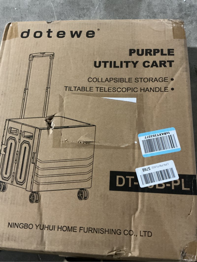 Condition photo showing Good Condition for Folding Utility Cart Portable Rolling Crate Handcart Foldable Shopping Trolley Collapsible, with Lid, on Wheels, for Grocery, Garden, Office, Storage, Teacher, Tool (Purple)