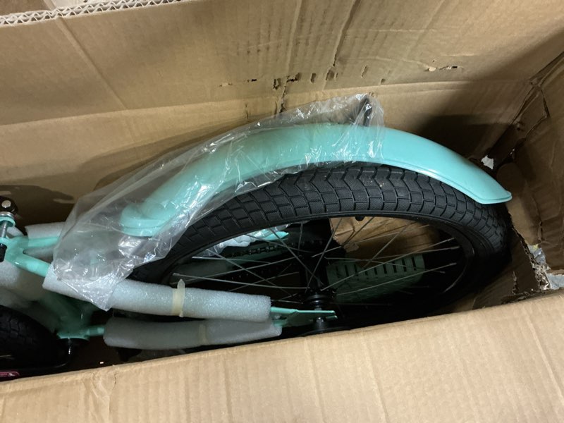 Condition photo showing As Is for KEANO Zinnia 14 16 20 Inch Kids Bike for Girls Ages 3-10 Years, Girls' Bikes with Training Wheels, Streamers, Basket and Doll Seat, Children Bicycles Green 20 Inch With Kickstand