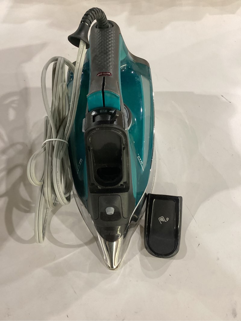 Condition photo showing As Is for not tested***** rowenta pro master stainless steel soleplate steam iron for clothes, 210 g/min, 400 microsteam holes, cotton, wool, poly, silk, linen, nylon, 1775 watts iron steamer for clothes, powerful steam dw8360