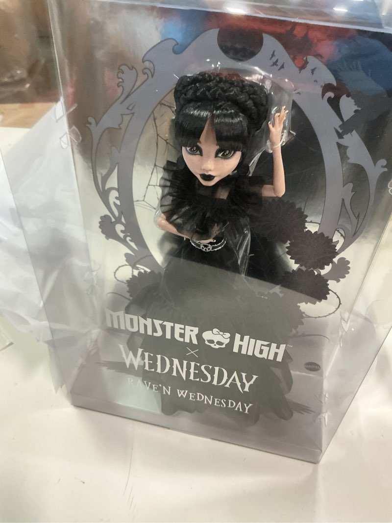 Condition photo showing item condition for Monster High Wednesday Doll, Rave’N Wednesday Collectible in Black Gothic Gown Inspired by Dance Scene, Premium Accessories and Doll Stand
