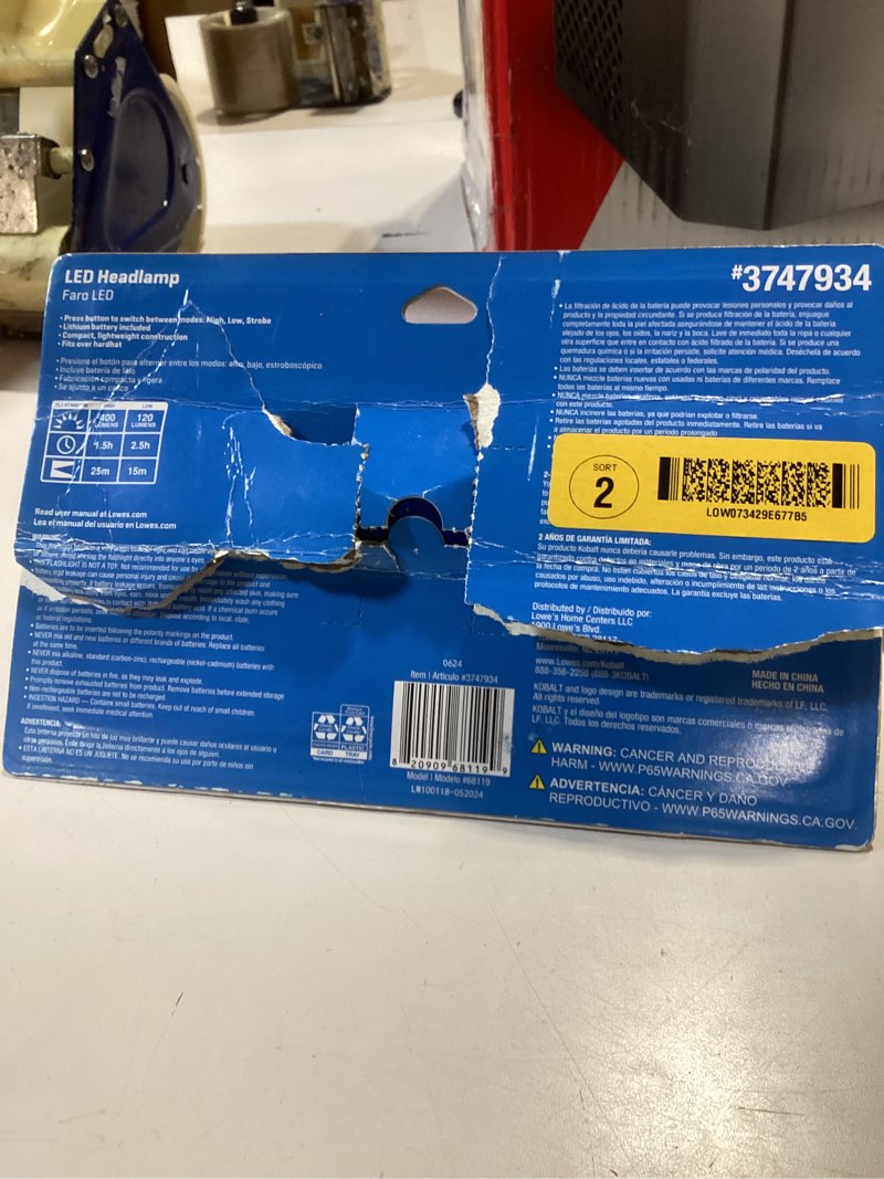 Condition photo showing As Is for kobalt 400-lumen 3 -mode led rechargeable headlamp
