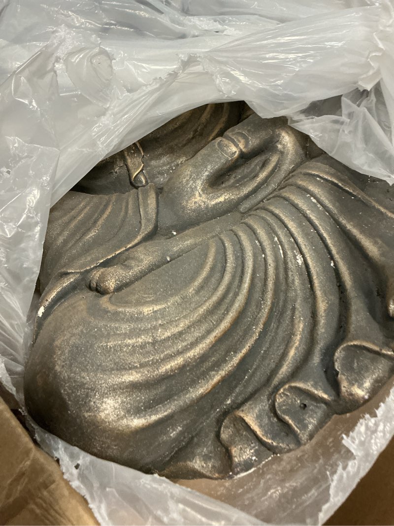 Condition photo showing Good Condition for glitzhome 22.75-inch zen meditation buddha garden statue, bronze large indoor and outdoor sculpture, hand-finished mgo & fiberglass decor for home patio yard art deco