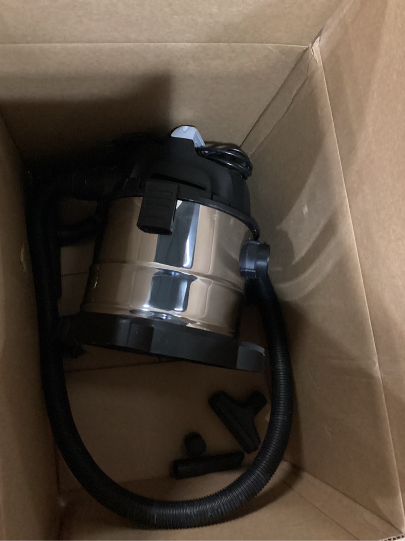 Condition photo showing As Is for Amazon Basics Wet Dry Vacuum Cleaner, 4 gallon Shop, 3 HP Stainless Steel, Grey/Black