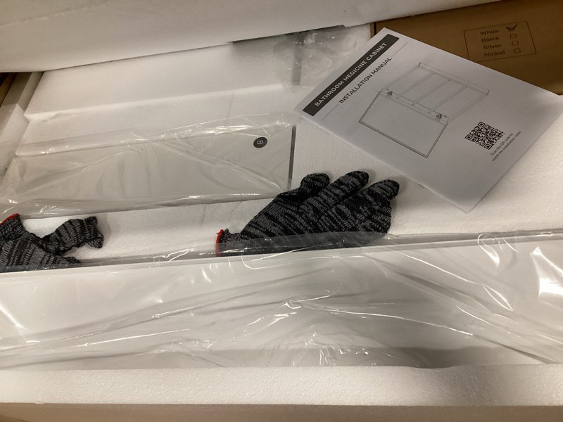 Condition photo showing New/Like New for keonjinn 30 x 26 inch white medicine cabinet mirror, assembly needed, in wall medicine cabinets for bathroom, lightweight, adjustable shelves, tempered glass, soft closing, recessed or wall mount white 30x26 in