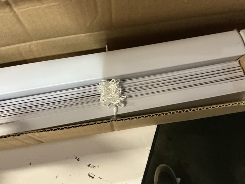 Condition photo showing Good Condition for lotus & windoware cordless mini blind, 1" vinyl slats, 36" wide x 48" long - white, window blinds for home and office, interior door blinds - light filtering 36"w x 48"h white