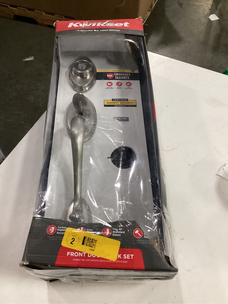 Condition photo showing As Is for kwikset smartkey shelburne satin nickel handleset right or left handed