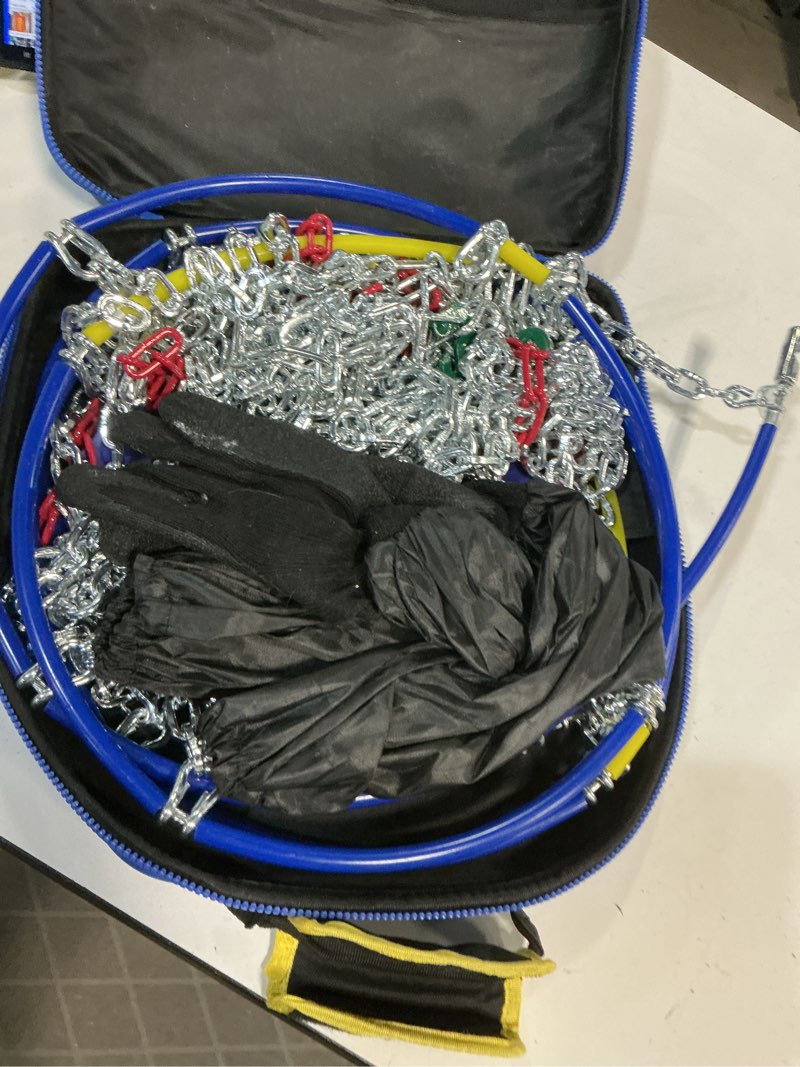 Condition photo showing Good Condition for DEDC Auto Lock Snow Tire Chains,1 Min Quick, 4.5mm Enhance Manganese Steel Anti Skid Chains for Car SUV And Pickup Trucks Tire Traction Winter Ice Iced Cold Road, Fit 245 255 265 275 Set of 2 (KS1617)