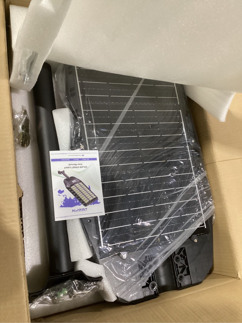 Condition photo showing Good Condition for 8000W Solar Street Lights Outdoor Waterproof, 7000K Dusk to Dawn Solar Outdoor Lights with Motion Sensor, Heavy Duty Large Outside Security Flood Lights for Yard, Parking, Driveway 1 Pack