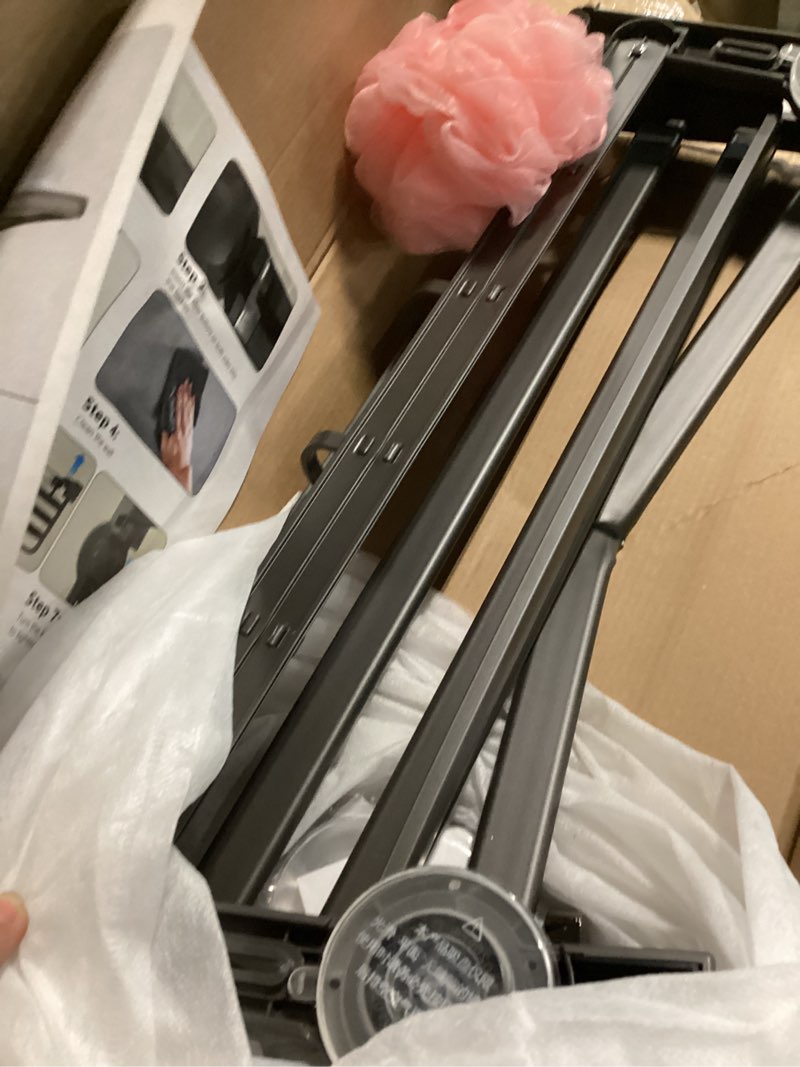 Condition photo showing As Is for Towel Rack with Towel Bar Holder Suction Cup Foldable Towel Shelf No Drill with 7 Hooks Rustproof Towel Storage Wall Mount for Bathroom Lavatory Matte Blackish Gray20 Inch Matte Blackish Gray 20inch-50cm