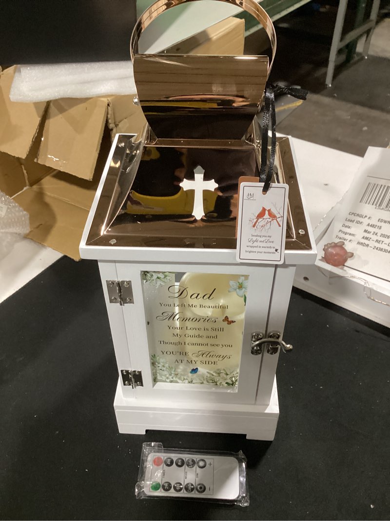 Condition photo showing As Is for memorial gifts for loss of dad, memorial lantern with drawer for keepsakes, loss of father sympathy gifts, bereavement gifts in memory of dad