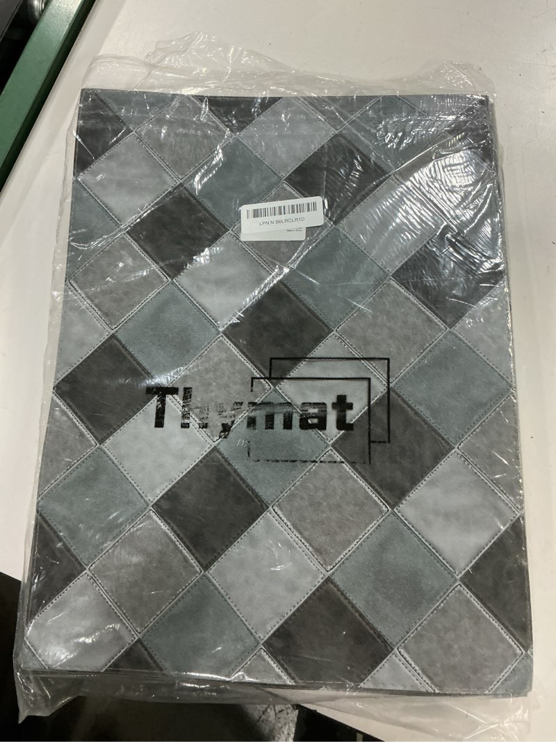 Condition photo showing Good Condition for 13"×17.5" durable faux leather placemats set of 6, easy clean & heat resistant place mats, plaid printing black & grey 6 black & grey
