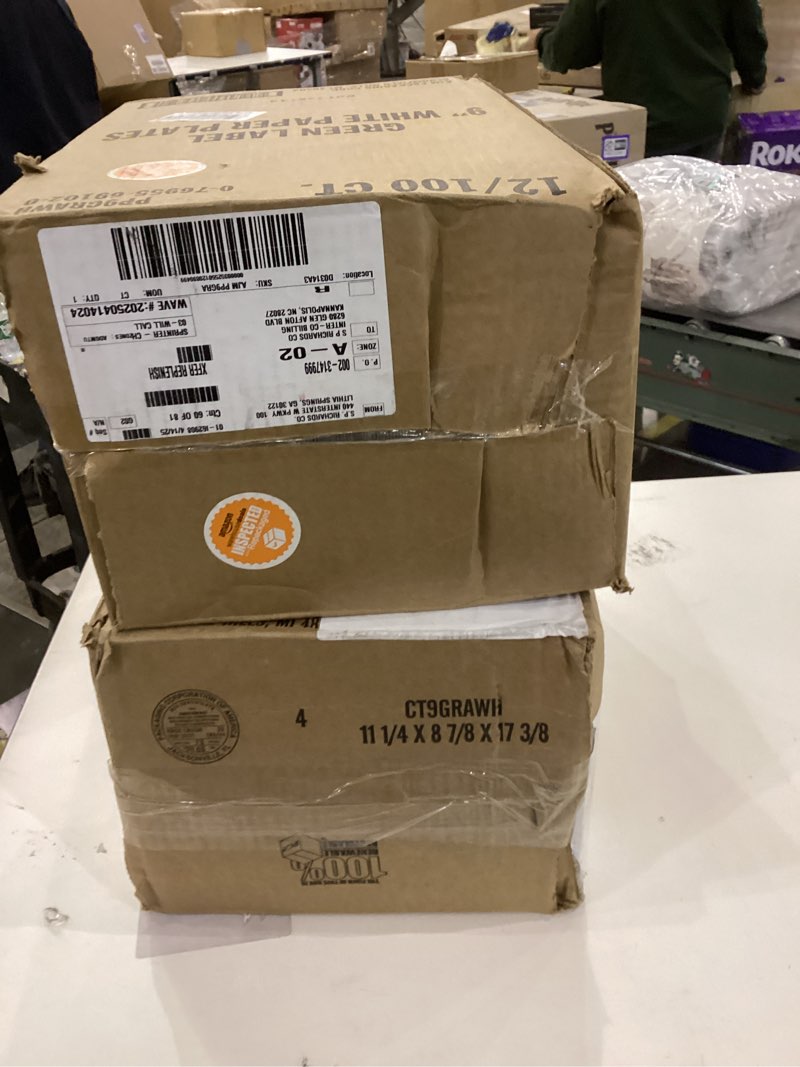 Condition photo showing New/Like New for AJM Packaging - AJMPP9GRAWH Corporation PP9GRAWH Paper Plates, 9" Diameter, White, 12 Packs of 100 (Case of 1200)