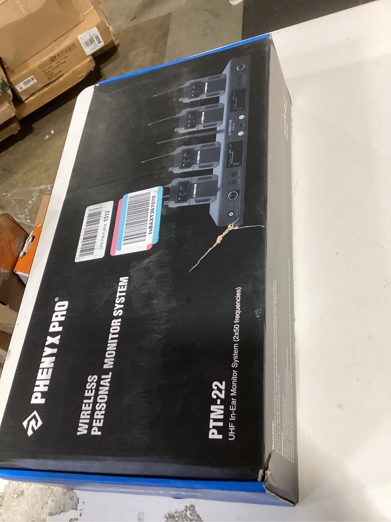 Condition photo showing New/Like New for phenyx pro in ear monitor for musicians, uhf wireless in-ear monitors system, mono 2-channel iem, metal stage monitor w/ 2x50 frequencies, 164ft long coverage, rack mount kit (ptm-22, 4 bodypacks) 4 receiver+1 transmitter