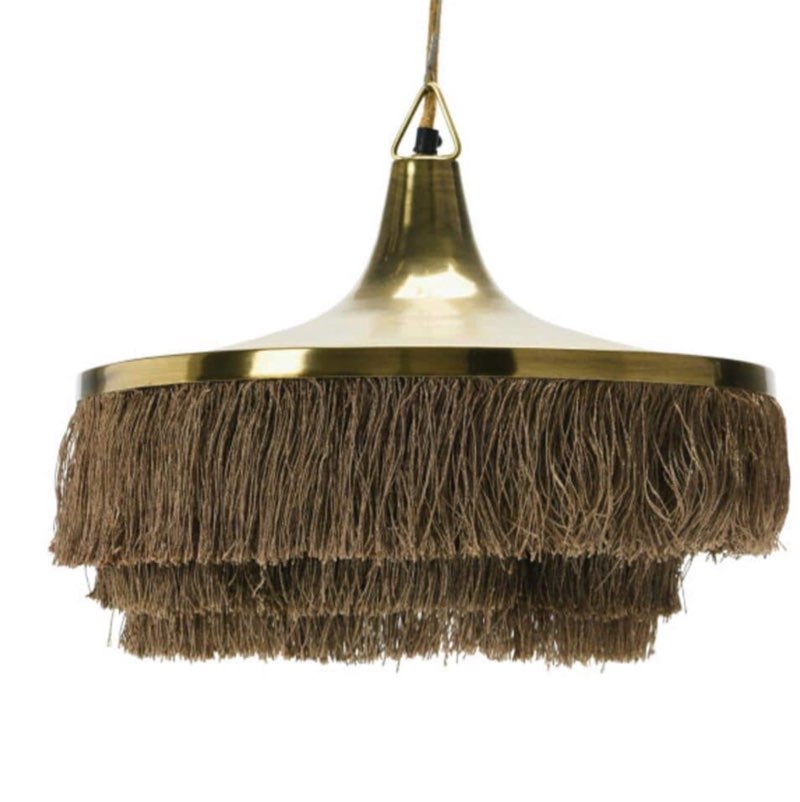 Creative Co-Op Boho 2-Tier Metal Chandelier with Fringe  Taupe and Gold