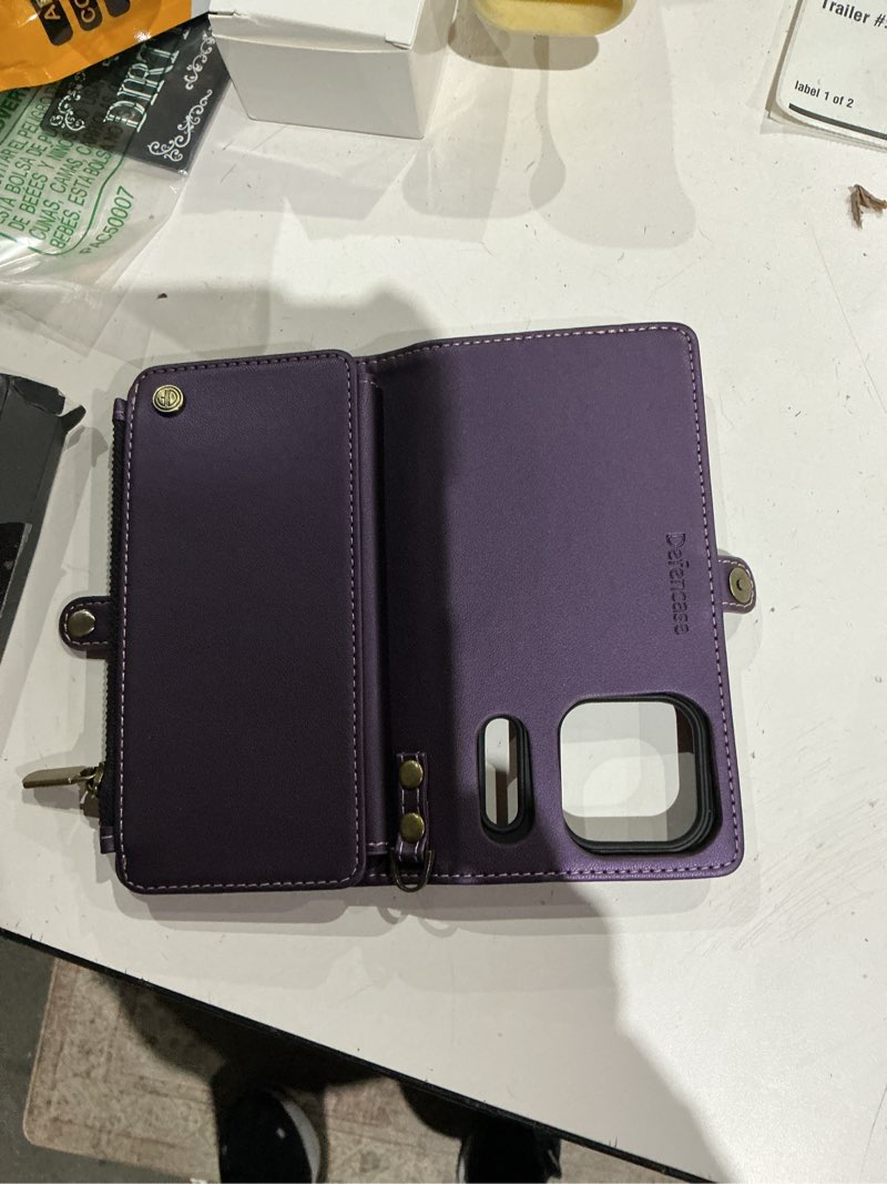 Condition photo showing Good Condition for defencase for iphone 17 pro magnetic wallet case compatible with magsafe with rfid blocking zipper & card holder for women men pu leather strap detachable case for iphone 17 pro (6.3 inch), purple (detachable with magsafe)-purple