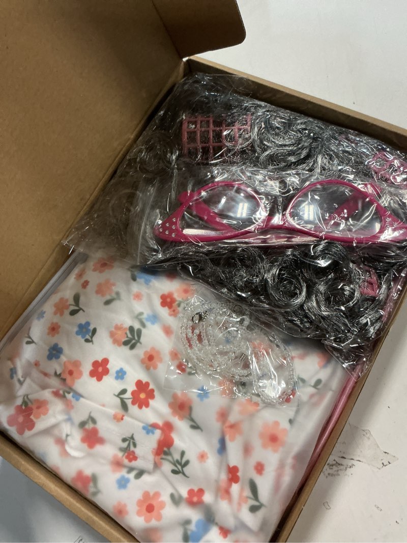 Condition photo showing New/Like New for WooWee 100 Days of School Costume for Girls, Old Lady Costume for Kids, Granny Grandma Dress Up(Pink, 8-10 Y)