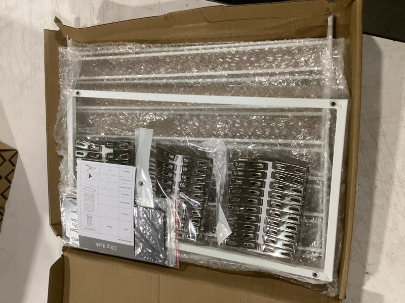 Condition photo showing Good Condition for tj.moree chip rack display stand, chip bag holder for party display 3-row 60 clips countertop snack hanger, snack retail display rack for party, concession (white)