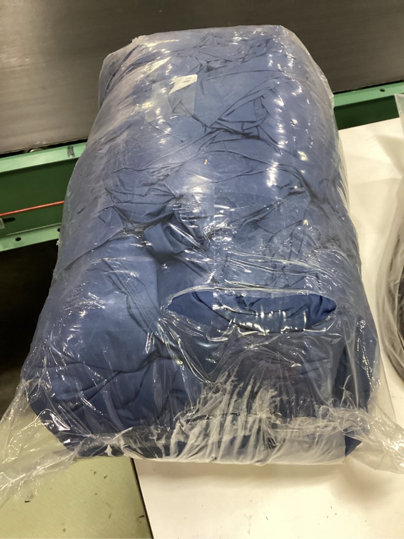 Condition photo showing As Is for luxury goose feather down fiber comforter king size, 300tc blue cotton blended duvet insert, all season hotel bedding alternative down comforter with corner tabs (blue, king) blue king