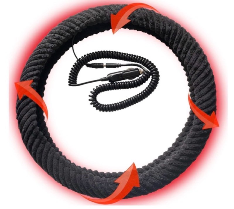 New Heated Steering Wheel Cover, 12V Car Plug, Universal Fit 14.5-15 Inch Anti-Slip Wheel Protector 