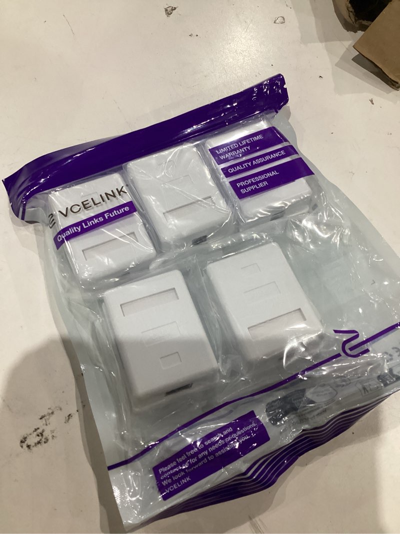 Condition photo showing New/Like New for vcelink cat6 rj45 surface mount box shielded 1-port, compatible with utp cat6/cat5e/cat5 stranded or solid network cables, 5-pack, white