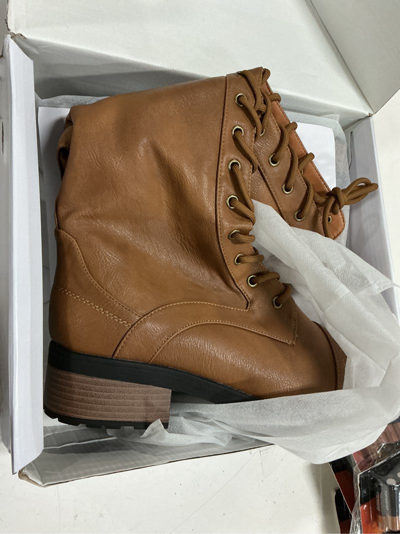 Condition photo showing New/Like New for DREAM PAIRS Women's Pu Knee High Riding Combat Boots 11 Georgia-camel