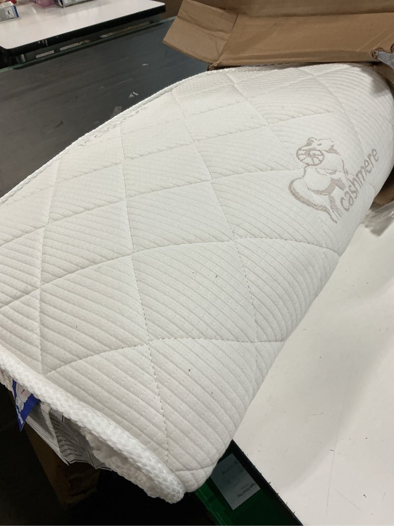 Condition photo showing As Is for letmxiu premium crib & toddler mattress,100% knitted fabric, premium fleece surface-hypoallergenic, 5" thick firm soft crib mattress, non-toxic - fits standard cribs & toddler beds simple 52" x 27.6" x 5"