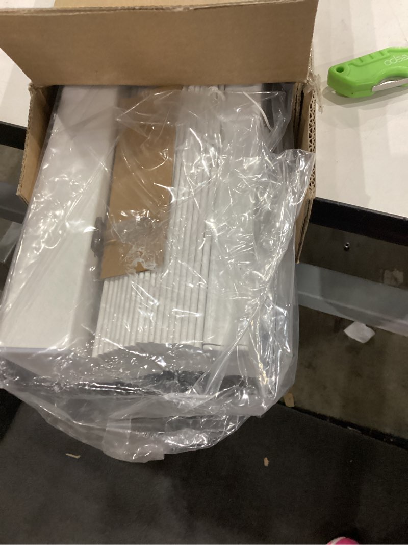 Condition photo showing Good Condition for 36" w x 36" h cordless faux wood blinds, 2" slat, white, room darkening, waterproof, easy to install, inside mount, wand tilt control