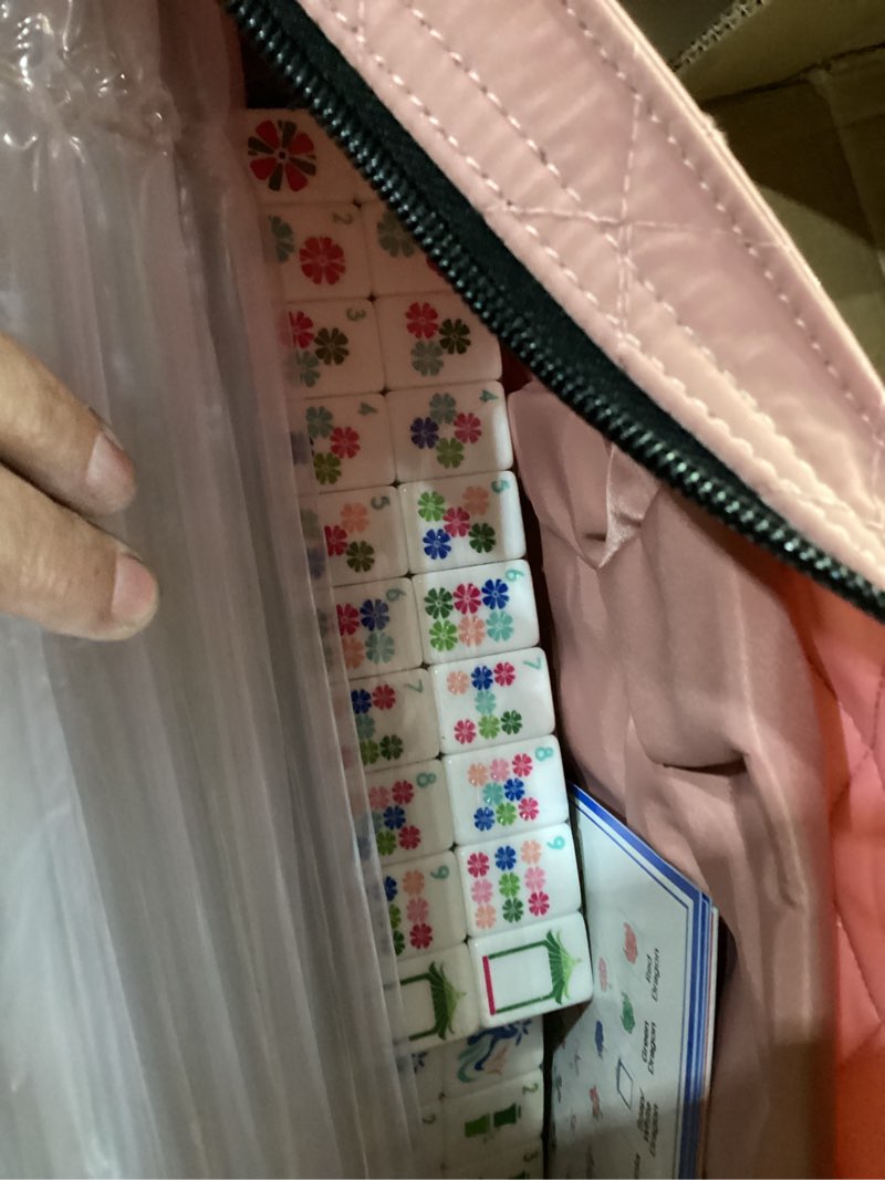 Condition photo showing Good Condition for jongyance american mahjong tile set(4 layer),160 acrylic engraved mahjong tiles, mahjong tiles bag and accessories magenta no racks