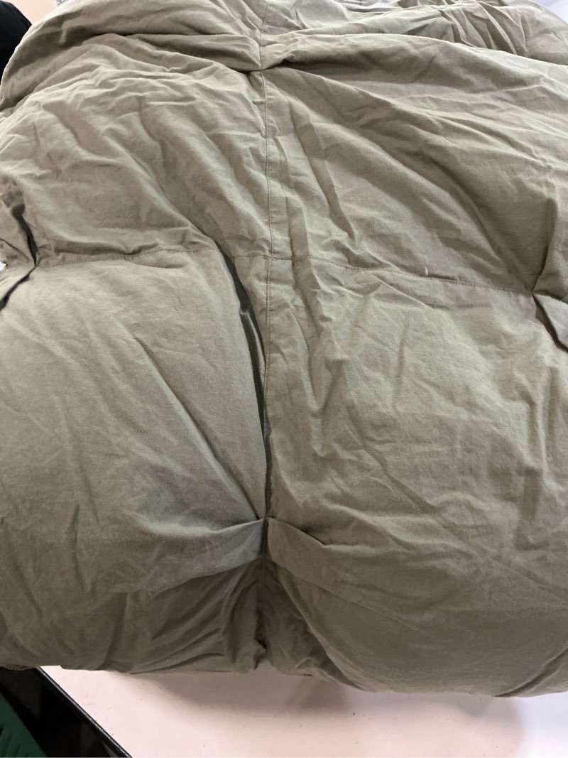 Condition photo showing Good Condition for cotton pintuck comforter, color: dusty olive, size: king/cal king