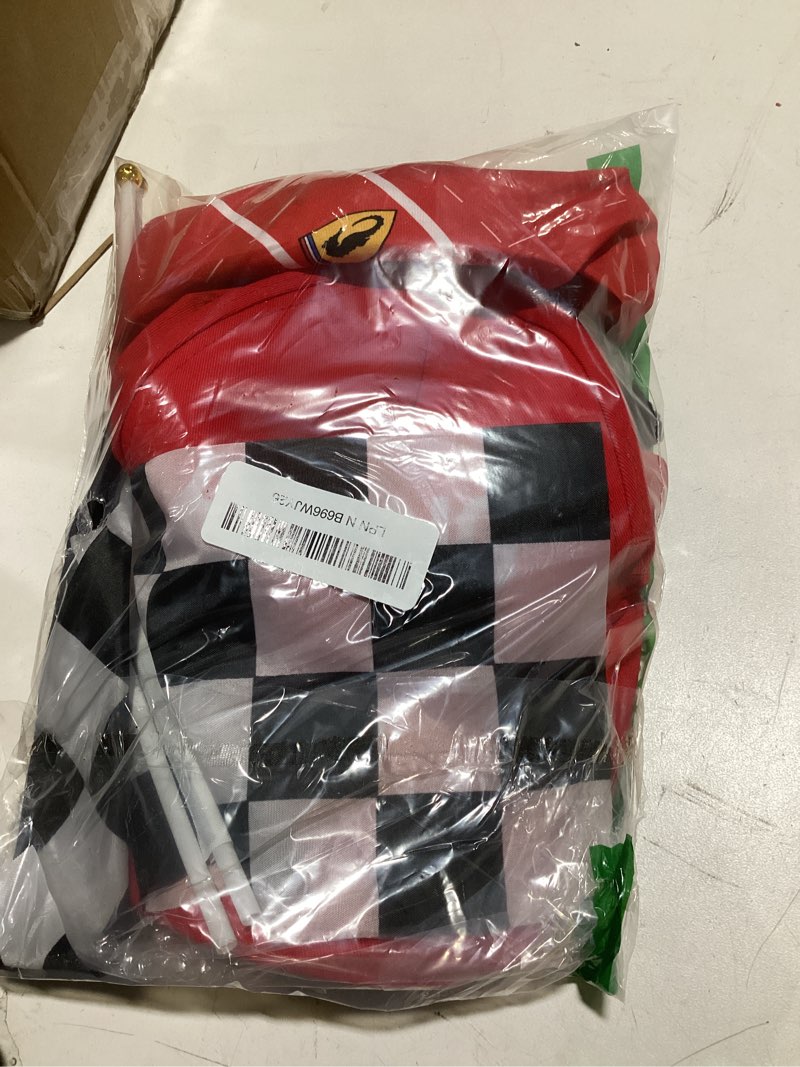 Condition photo showing Good Condition for 5pcs race car driver costume accessories set, car cap sunglasses mini black white flag, dress up cosplay for halloween