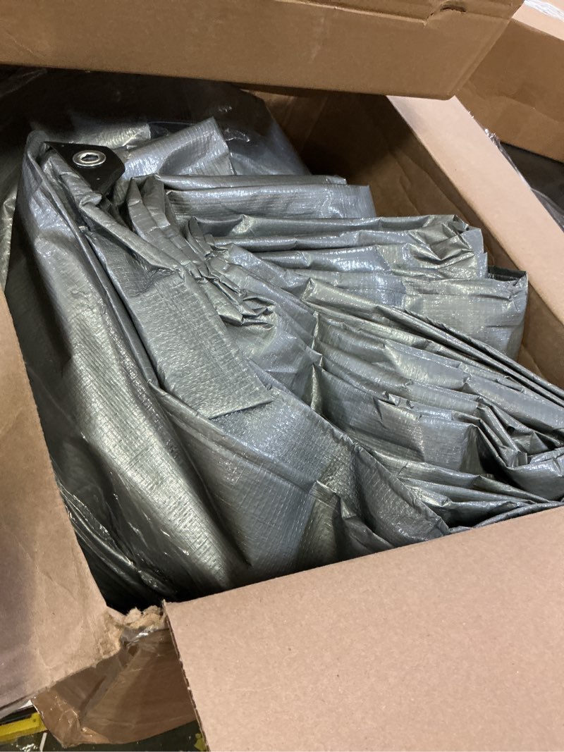 Condition photo showing As Is for heavy duty tarp 20x40 feet, 14 mil waterproof poly tarps cover uv resistant, rip & tear proof with metal grommets every 20 inches silver tarp by ta*rp yxcn silver 20x40 ft