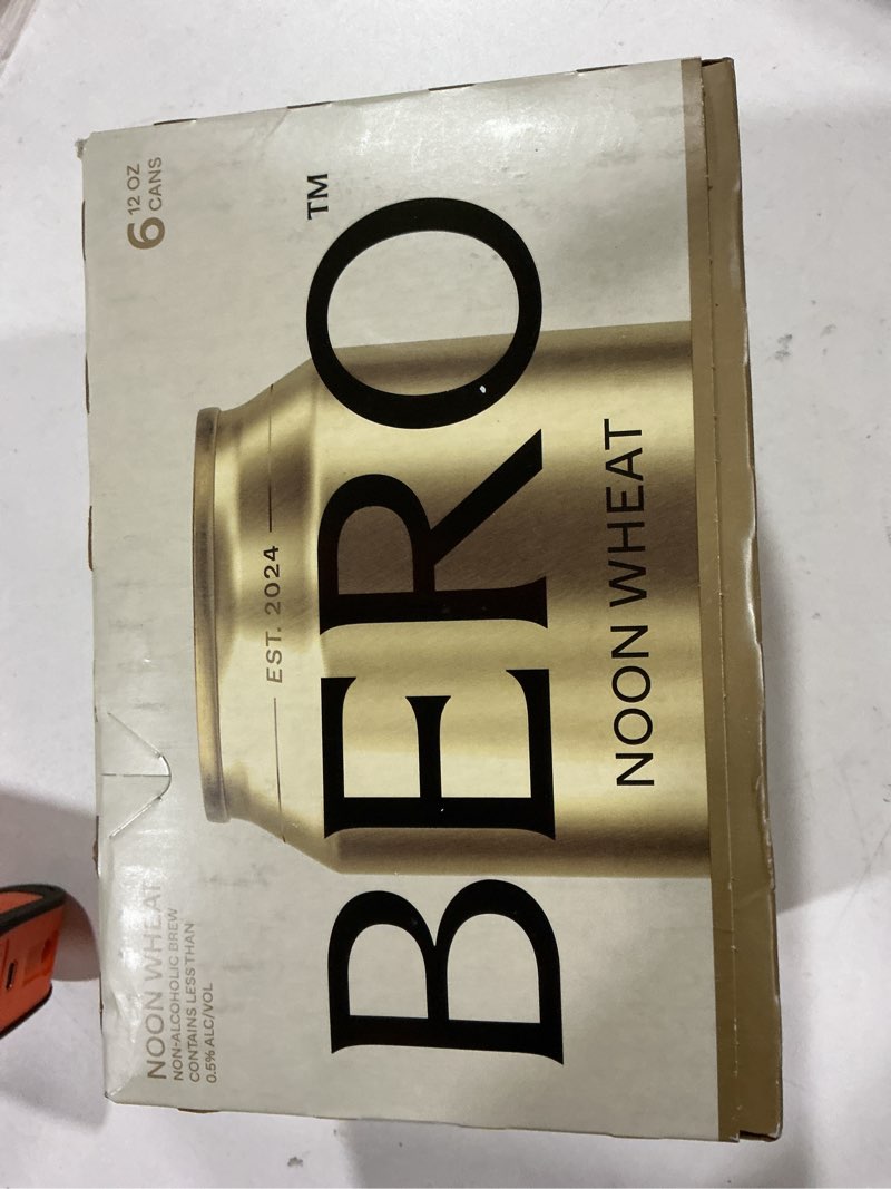 Condition photo showing New/Like New for BERO Noon Wheat Non-Alcoholic Beer, 6-Pack Wheat-Style Craft Brew, Light Ale NA Beer by Tom Holland, Fruity & Crisp with Orange-Lime Twist, Alcohol Alternative Beverage for Any Occasion Noon Wheat 12 Fl Oz (Pack of 6)
