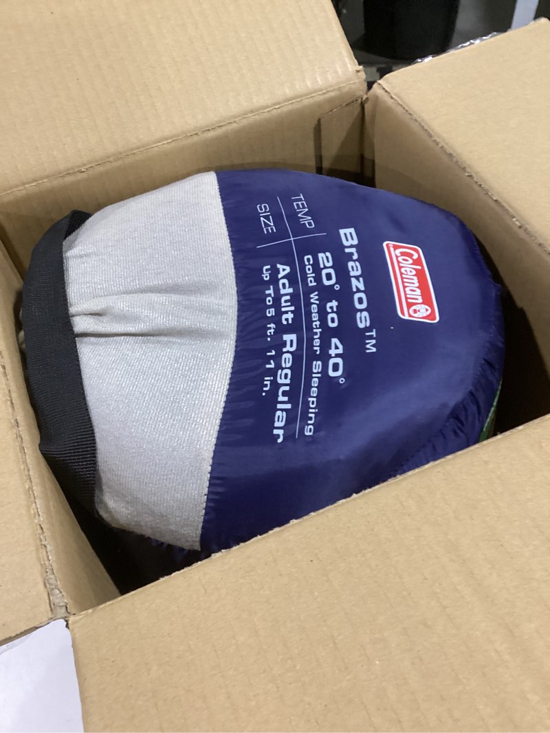 Condition photo showing Good Condition for Coleman Brazos 20/30°F Adult Cool-Weather Sleeping Bag with No-Snag Zipper & Stuff Sack, Machine Washable, Great for Camping, Traveling, Guests, & More PFAS-Free 30°f