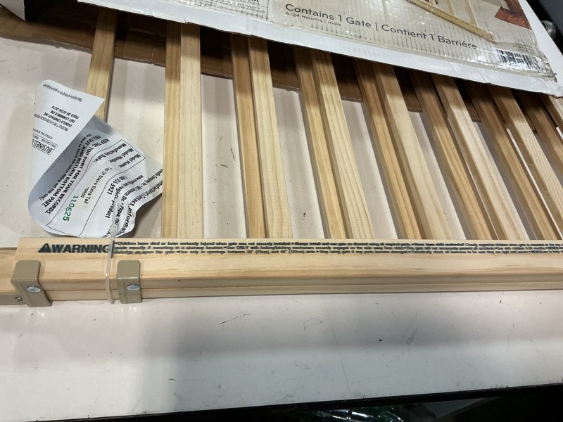 Condition photo showing Good Condition for evenflo walk-thru top of stairs baby gate, natural wood