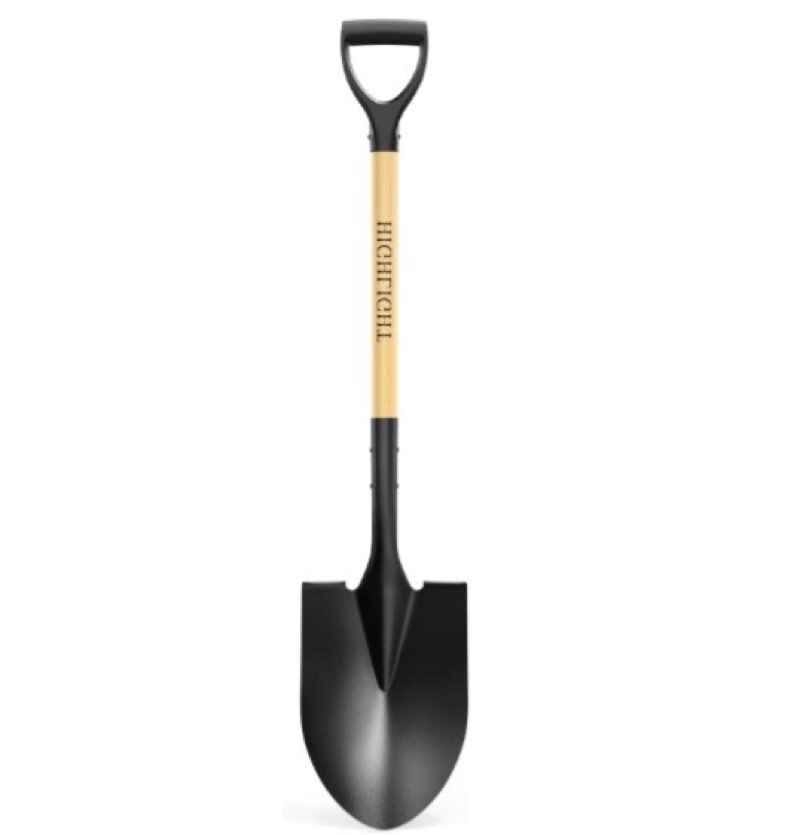 HIGHLIGHT Spade, Heavy Duty Gardening Shovel, Garden Shovel 41 inch for Digging, Round Shovel with D
