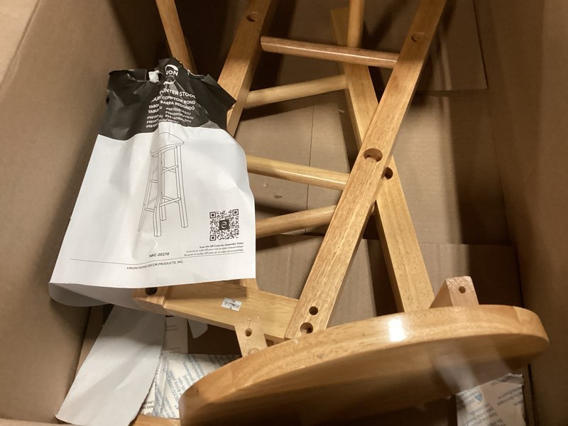Condition photo showing As Is for linon natural barstool with round seat, 24-inch natural bar stool