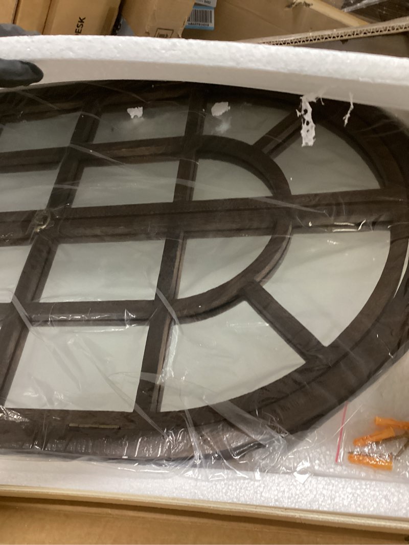 Condition photo showing New/Like New for Arched Wall Mirror with Window Design, 38"x26" Rustic Farmhouse Wood Mirror for Wall Decor, Decorative Vintage Arch Mirror for Living Room, Bedroom, Entryway Natural-arched 38"L x 26"W