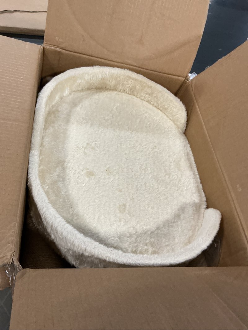 Condition photo showing As Is for amazon basics multi- platform cat tree with scratching post for indoor cats up to 25lbs, 18 x 14 x 22 inches, beige platform beige