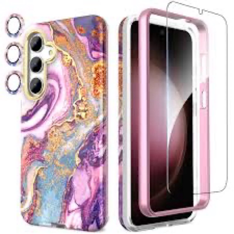 SHEDEER Designed for Samsung Galaxy S24 Plus Case, with Shiny Camera Cover & Screen Protector, Fade-