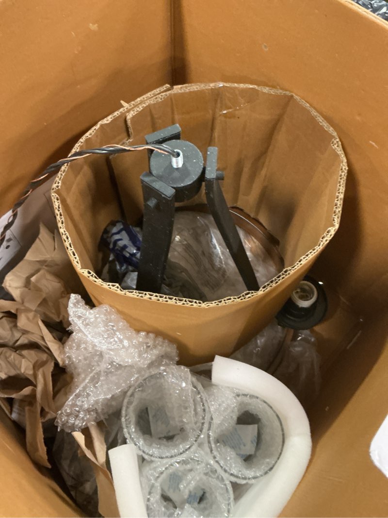 Condition photo showing Good Condition for Kichler Barrington 3-Light Anvil Iron and Distressed Antique Grey Rustic Seeded Glass Candle Chandelier